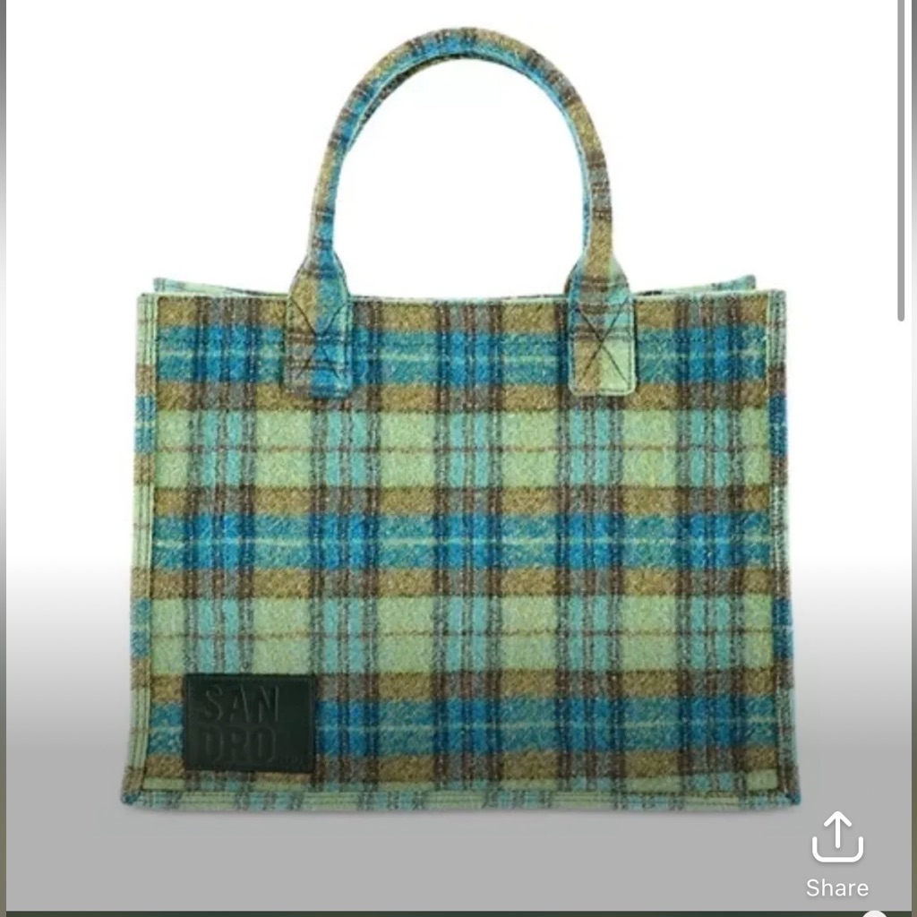 Sandro Tartan Checkered Wool Tote